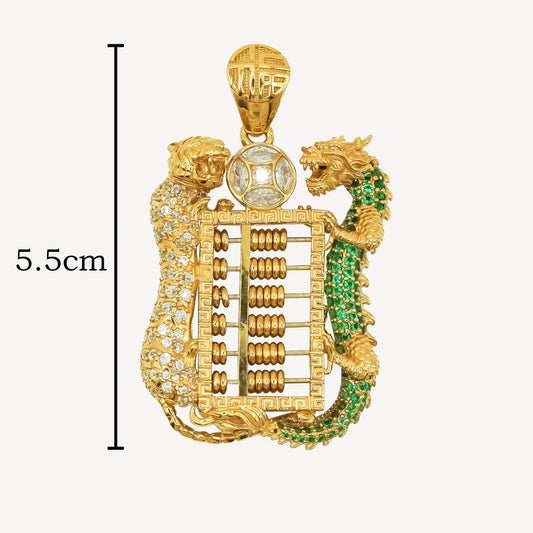 916 Gold Green Dragon White Tiger Pendant