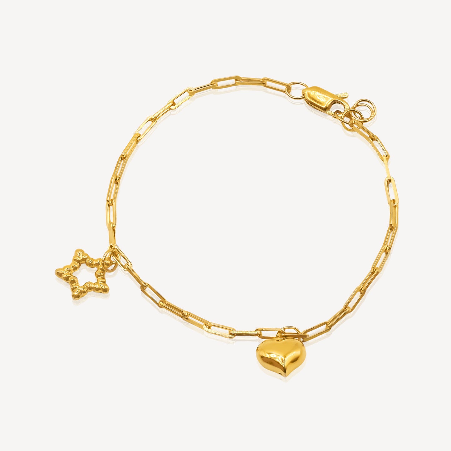916 Gold Heart and Star Bracelet
