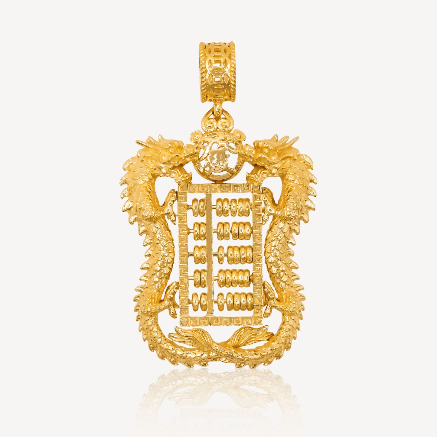 916 Gold Twin Dragon Abacus Pendant