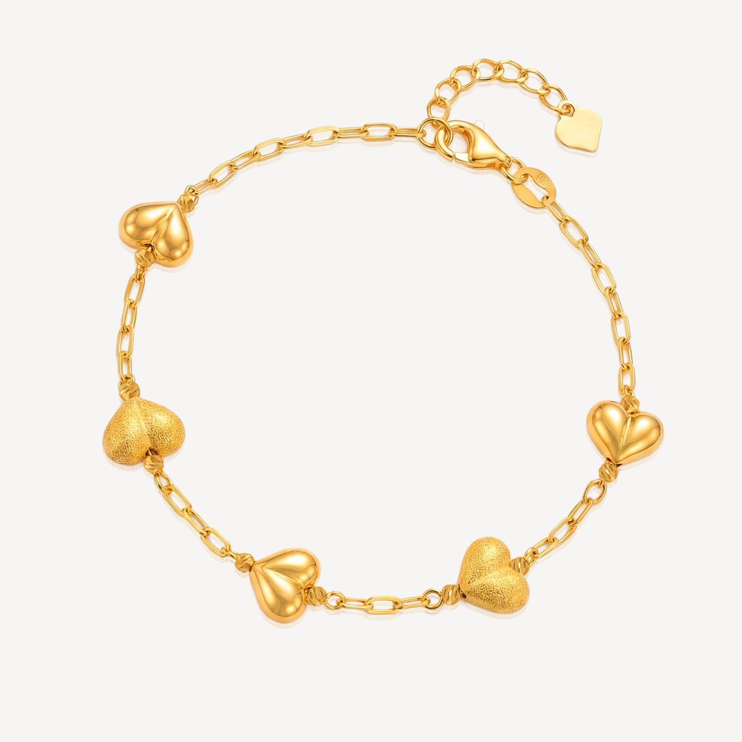 999 Gold 3D Heartlink Bracelet