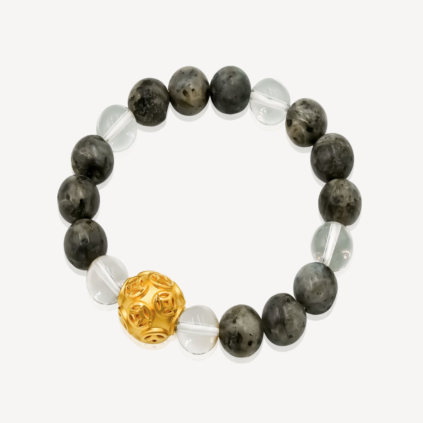 999 Gold Black Beaded Coin Ball Bracelet
