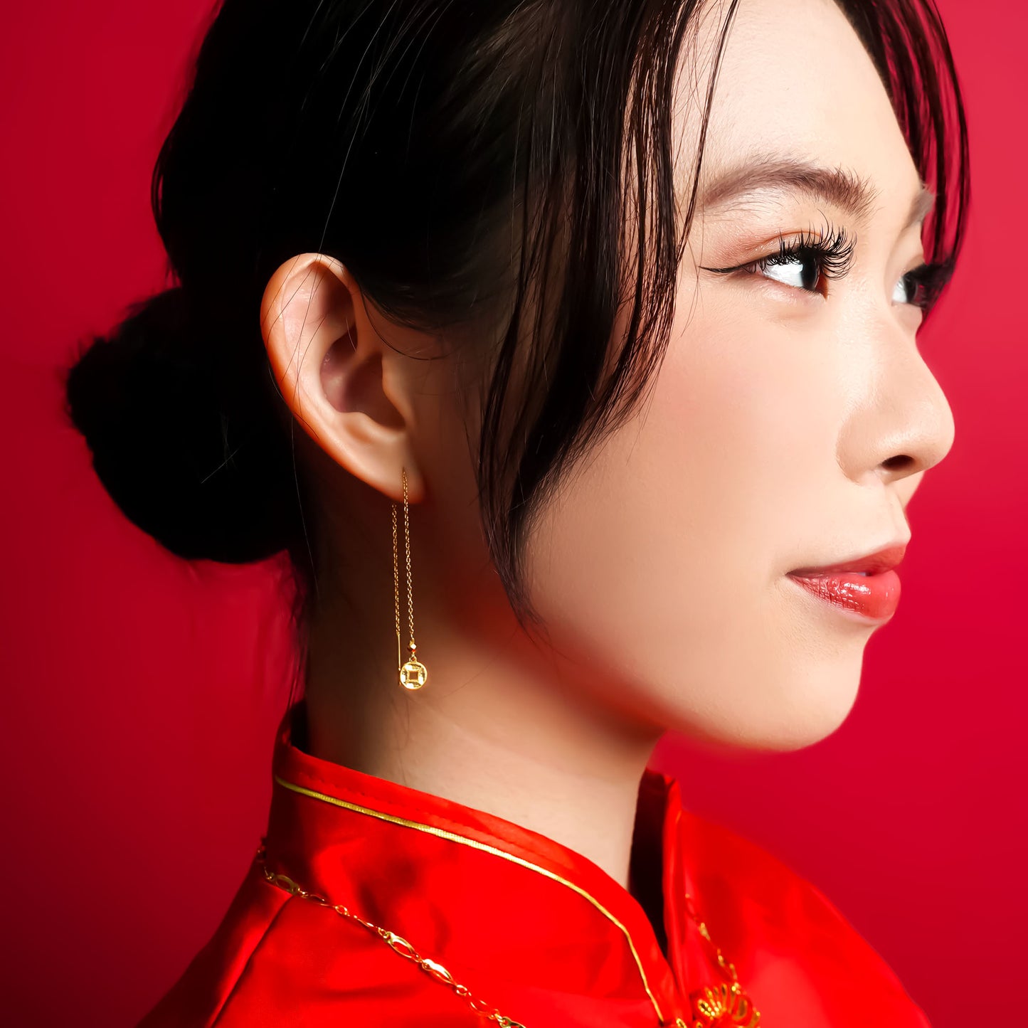 999 Gold Crush Coin Threader Earring