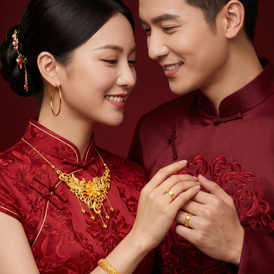 999 Gold Dragon & Phoenix Wedding Necklace