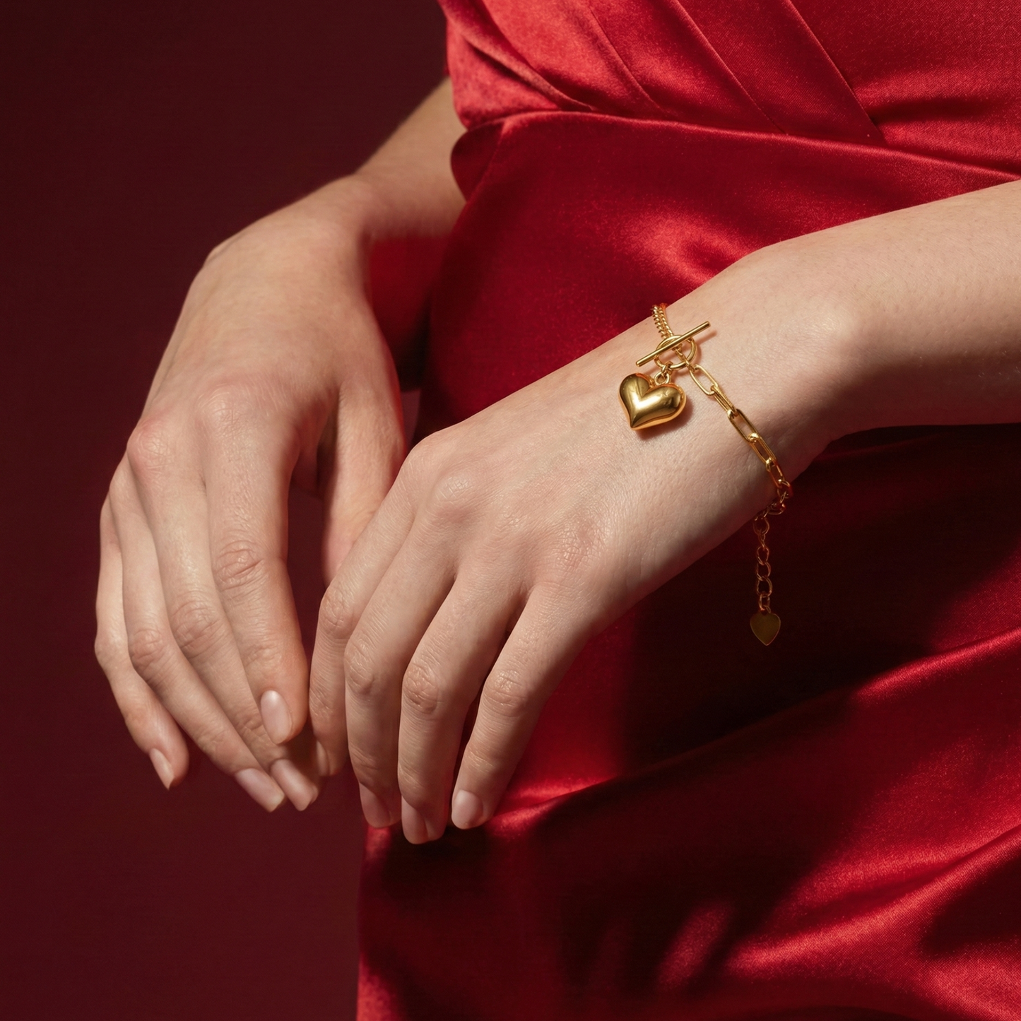 999 Gold Heart Link Bracelet