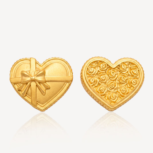 999 Gold Heart Rose Box Ornament