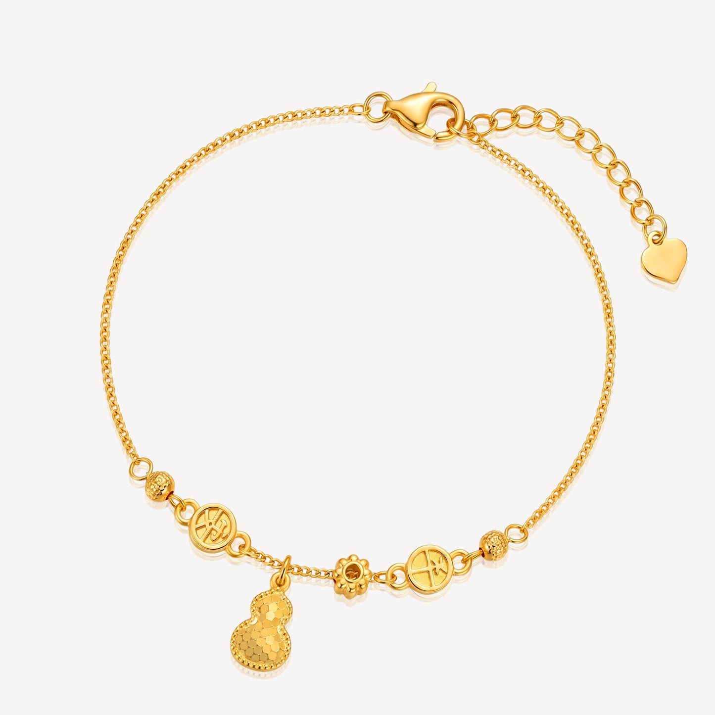 999 Gold Hulu with 平安 Bracelet