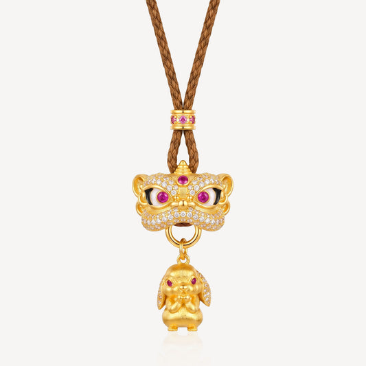 999 Gold 钱兔无量狮 Rope Necklace (L)