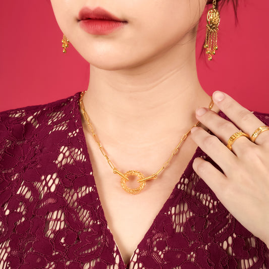 916 Gold 3 Circle Necklace Set