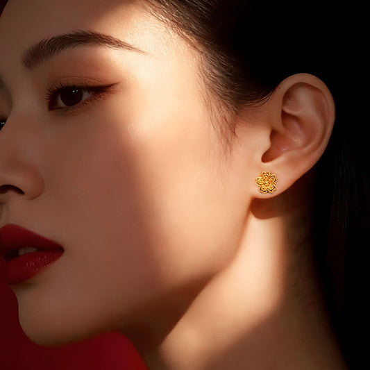 916 Gold Hollow Flower Earring