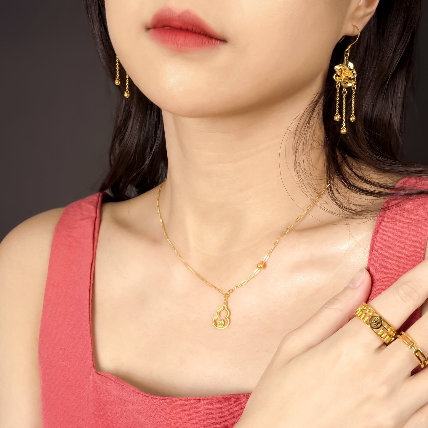 999 Gold Hulu Gourd Necklace Set