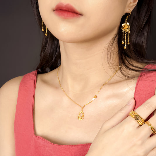 999 Gold Hulu Gourd Necklace Set