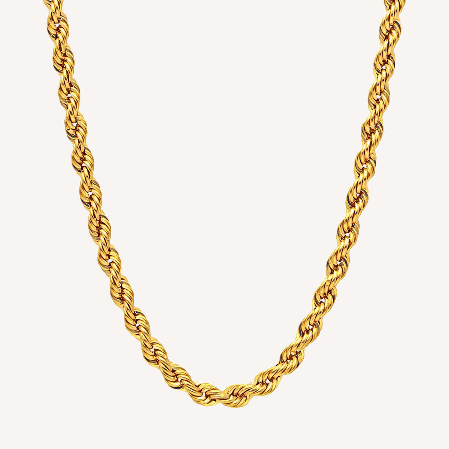A gold hollow rope chain necklace with a thickness of 3mm.
