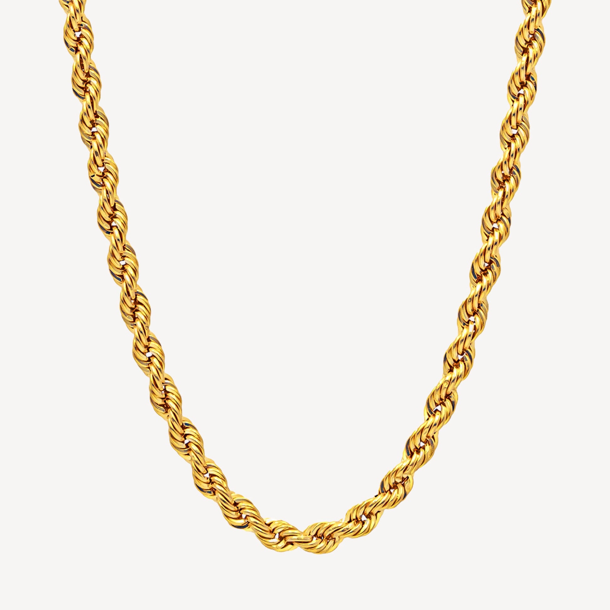 A gold hollow rope chain necklace with a thickness of 3mm.