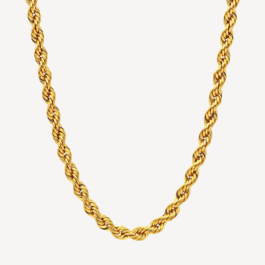 A gold hollow rope chain necklace with a thickness of 3mm.