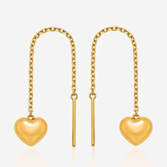 916 Gold 3D Heart String Earring