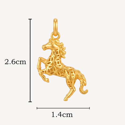 916 Gold 3D Horse Pendant