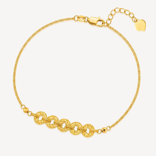 916 Gold 5 Fortune Coin Bracelet