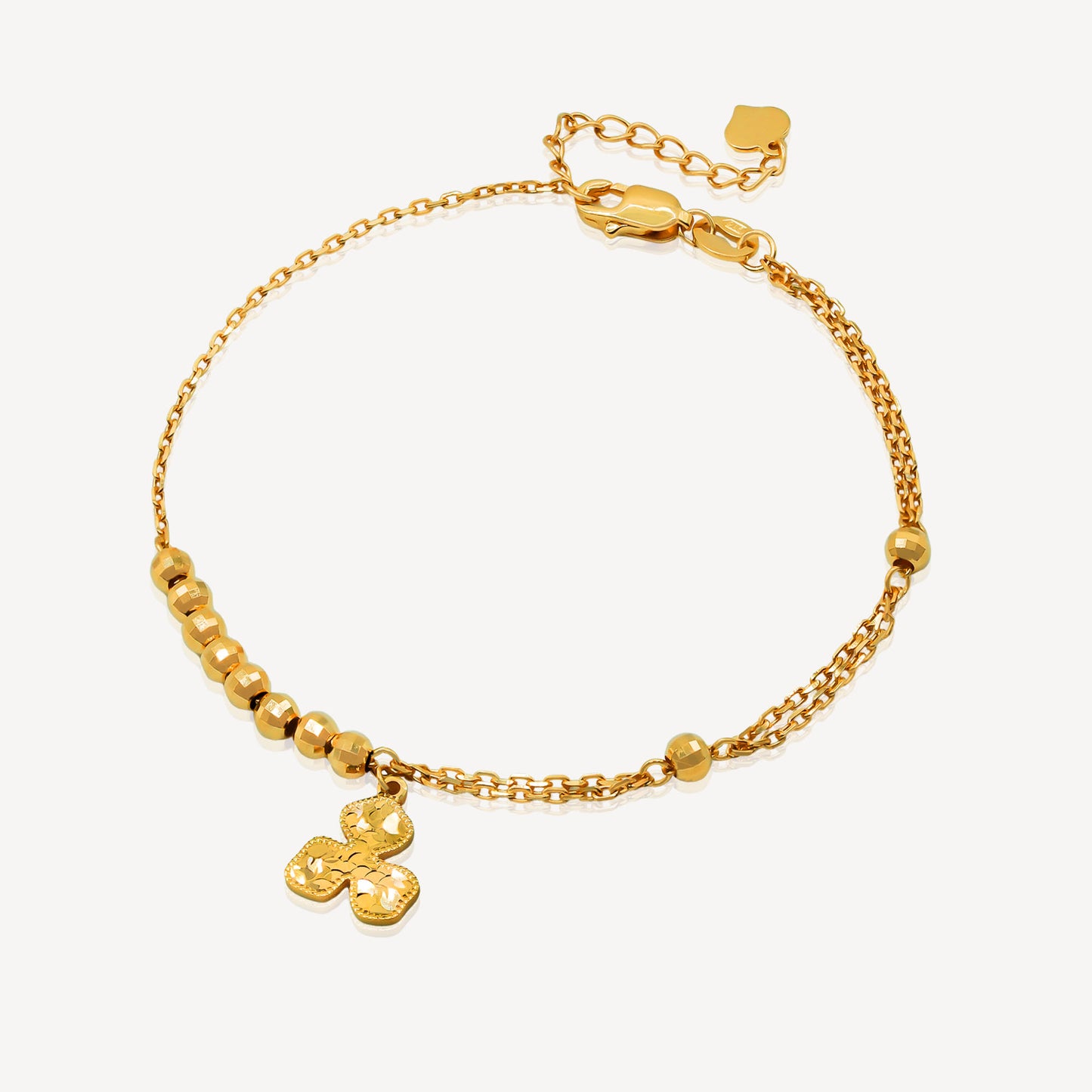 916 Gold Bead 3Leaf Bracelet