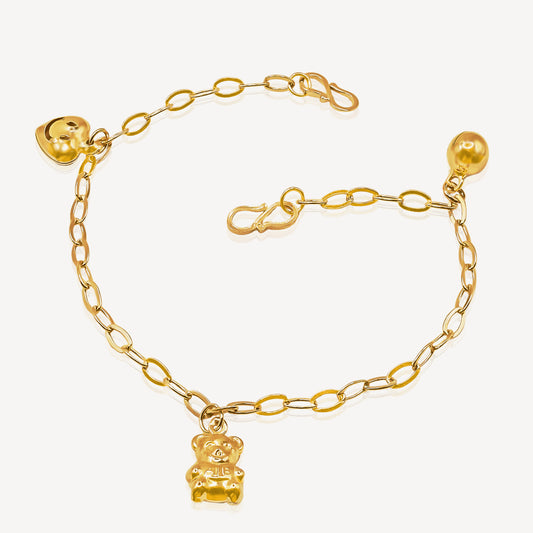 916 Gold Baby Anklet ( Smile , Bear , Bell )