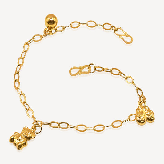 916 Gold Bear & Bell & Shoes Baby Anklet