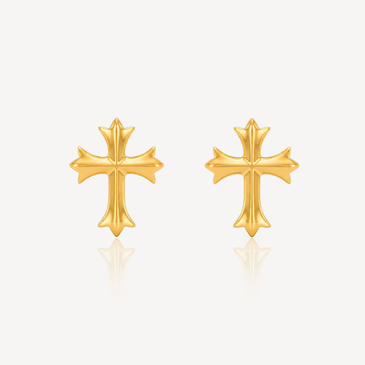 916 Gold Cross Earring