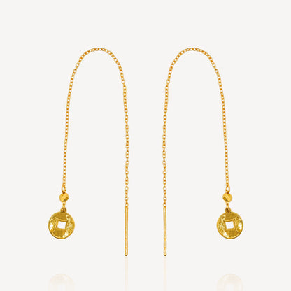 999 Gold Crush Coin Threader Earring