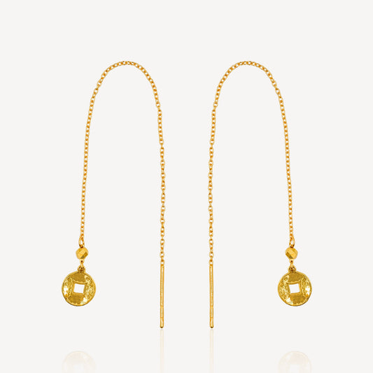 999 Gold Crush Coin Threader Earring