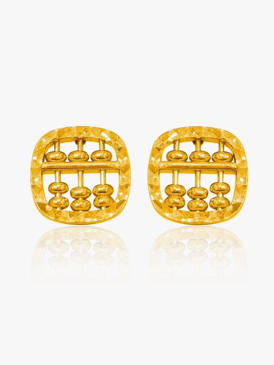 916 Gold Curvey Abacus Stud Earring