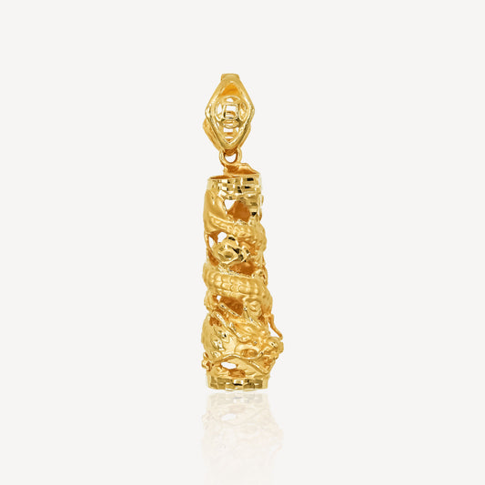 916 Gold Hollow Dragon Pillar Pendant