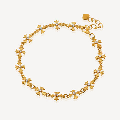 999 Gold Floral Cross Bracelet