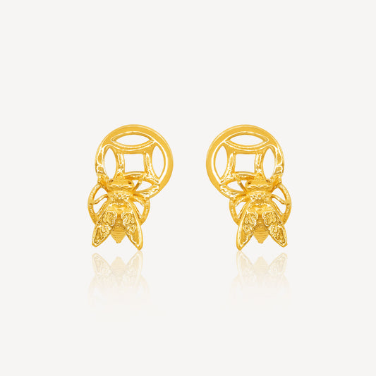 916 Gold Fly and Coin Earring
