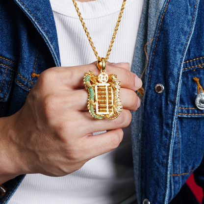 916 Gold Green Dragon White Tiger Pendant