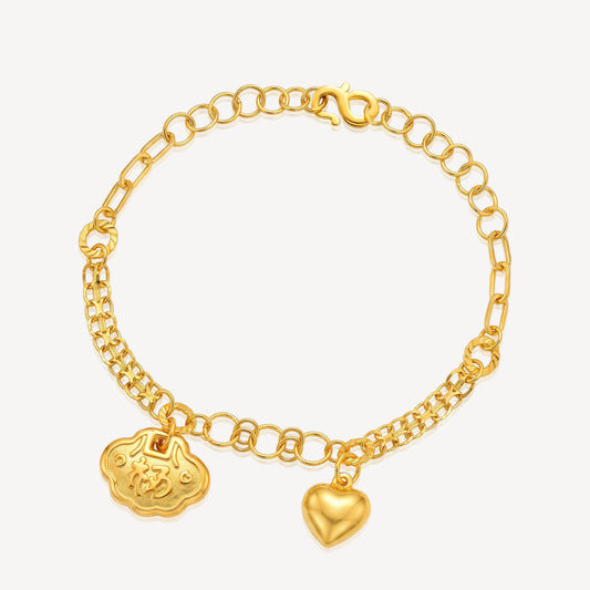 916 Gold Heart&Lock Kid Bracelet