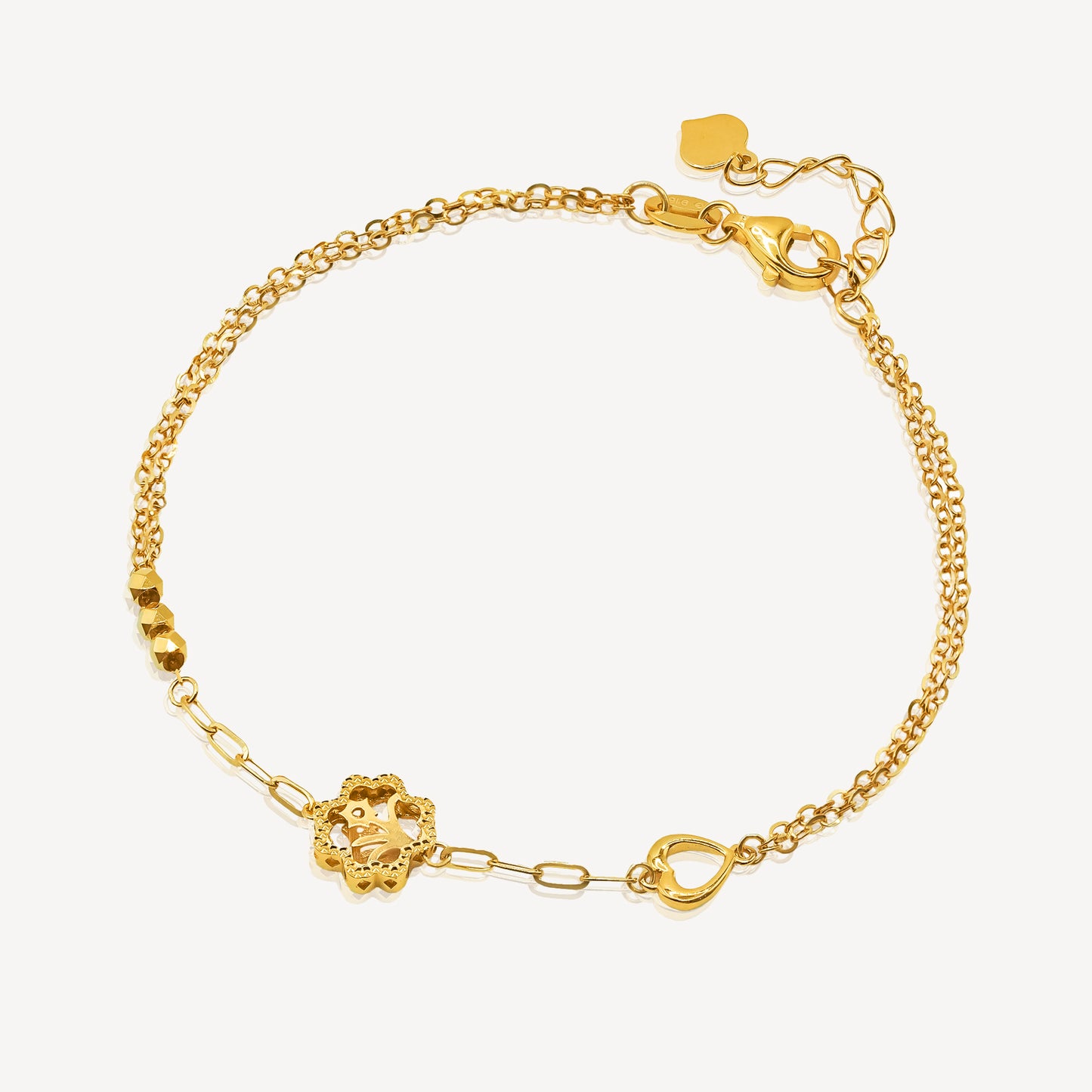 916 Gold Heart & Rose Bracelet