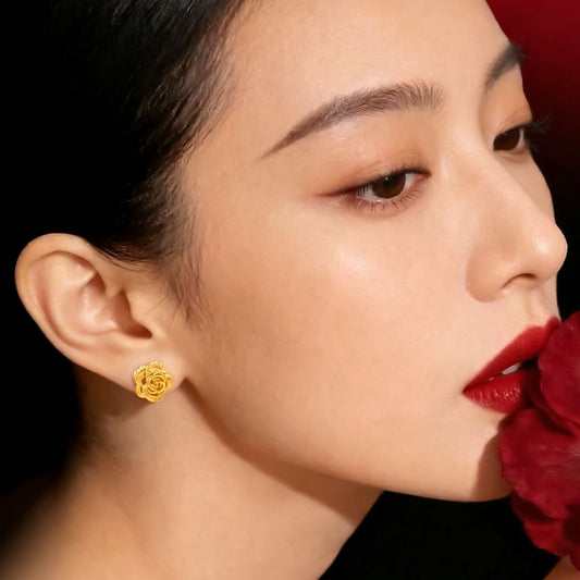 916 Gold Hollow Camellia Earring