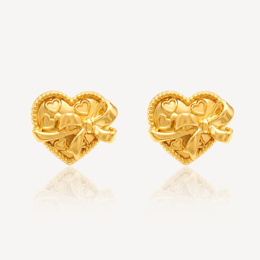 916 Gold Hollow LoveRibbon Earring