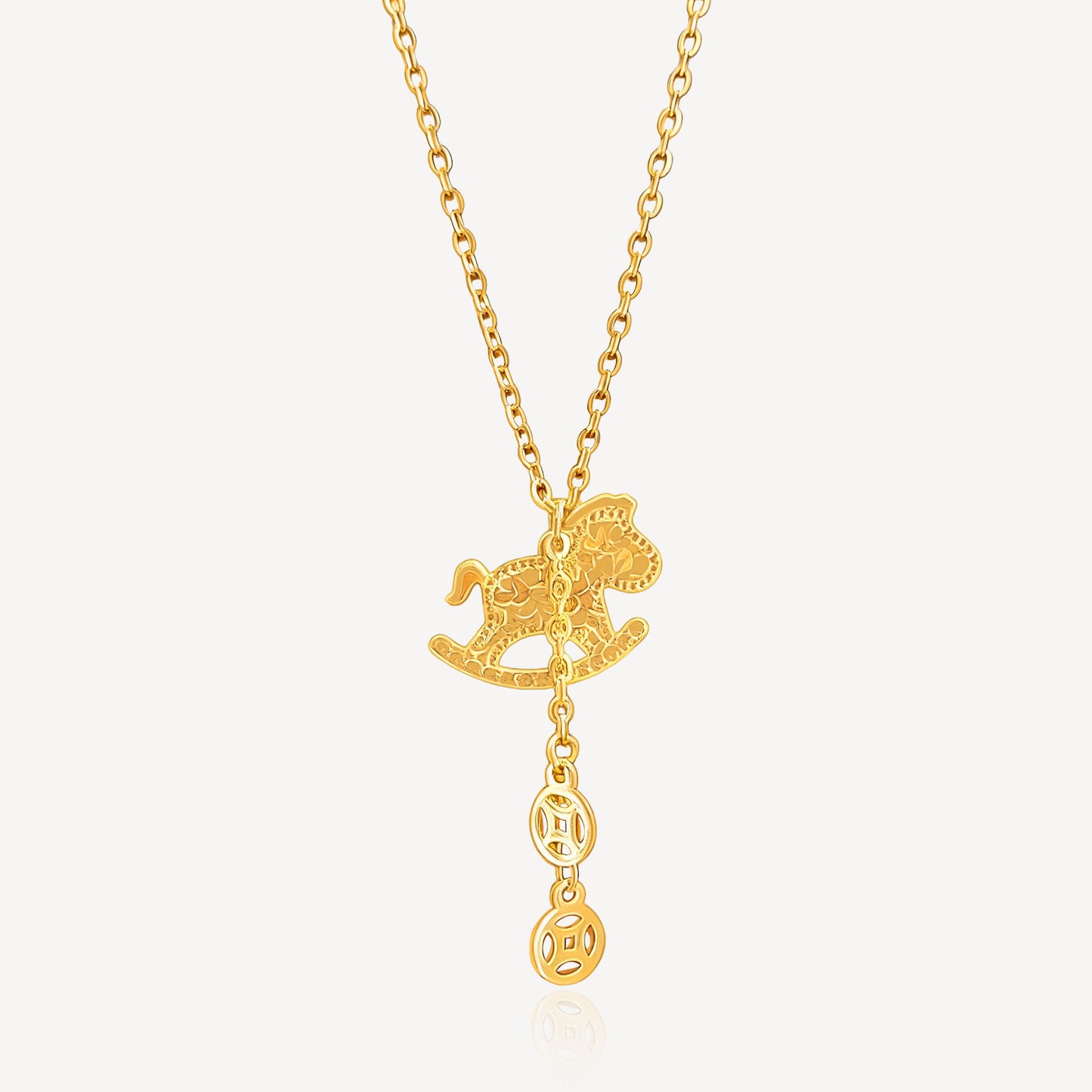 916 Gold Horse Dangling Coin Necklace
