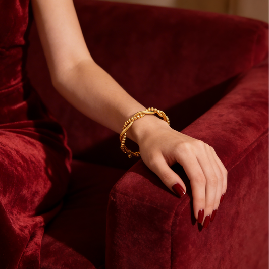 916 Gold Twist Beaded Bangle