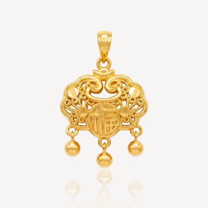 916 Gold 平安锁-福 Pendant