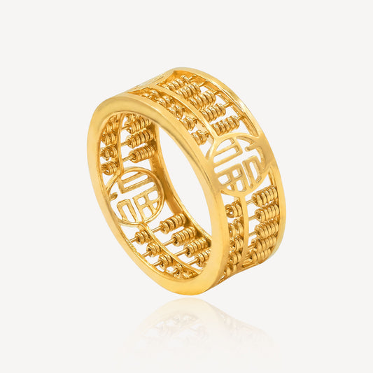 916 Gold 福 Abacus Ring