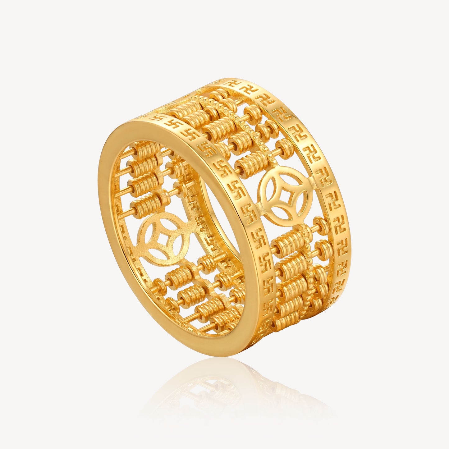 916 Gold 卍 Coin Abacus Ring