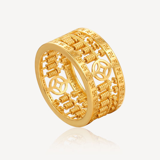 916 Gold 卍 Coin Abacus Ring
