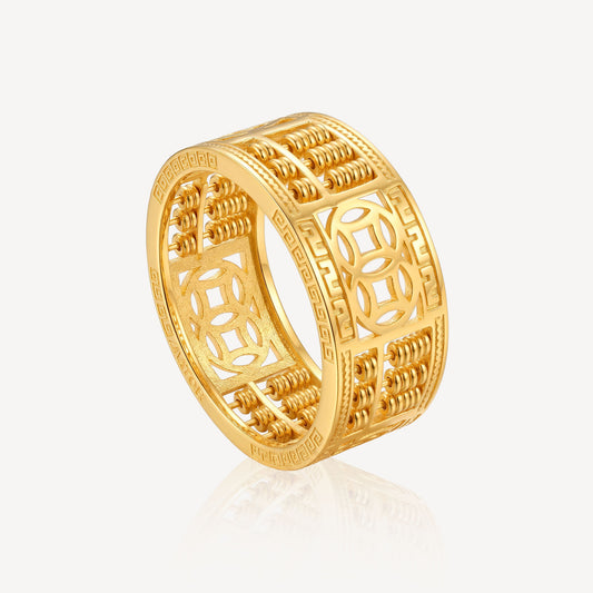 916 Gold 發财 Coin Abacus Ring