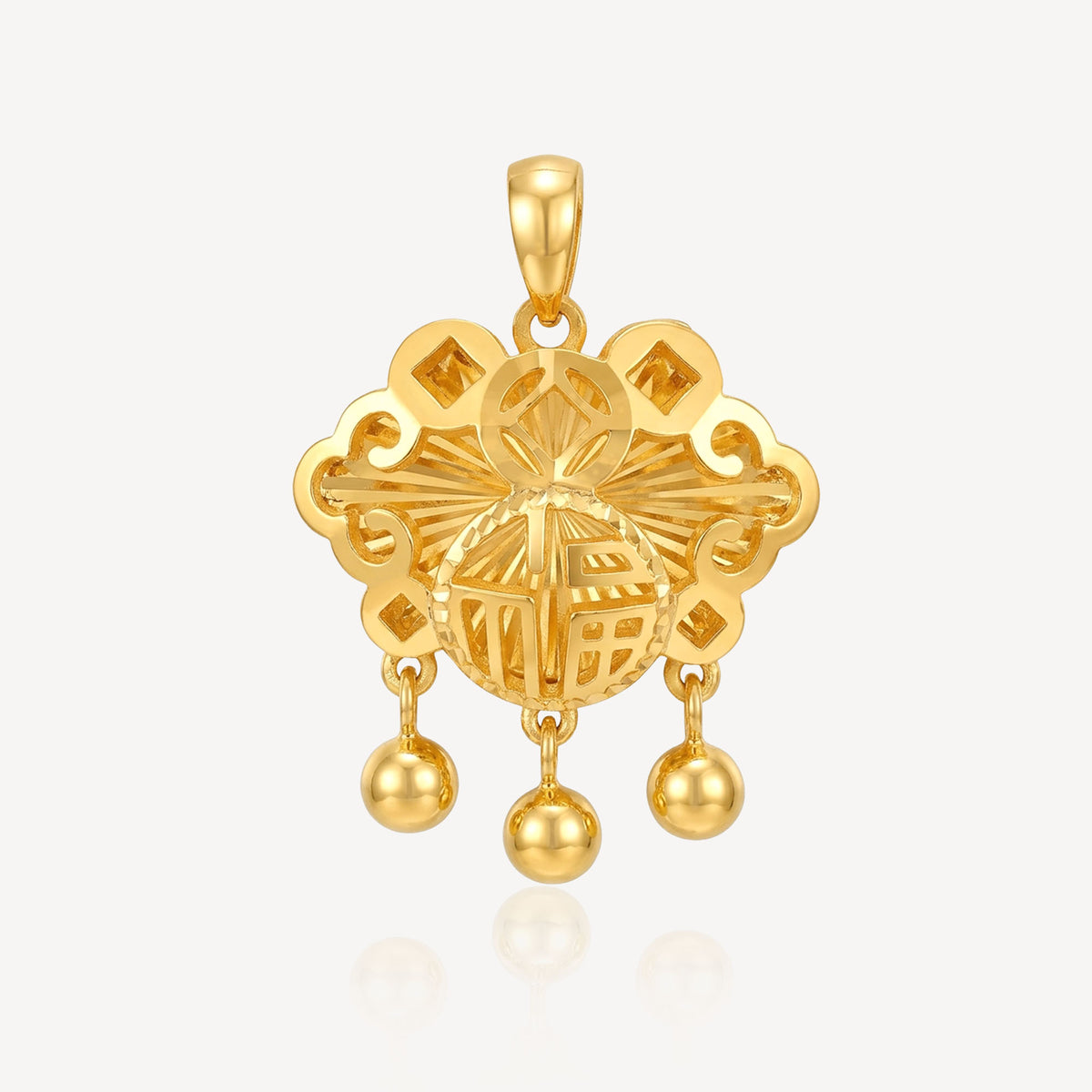 916 Gold 福 平安锁 Pendant