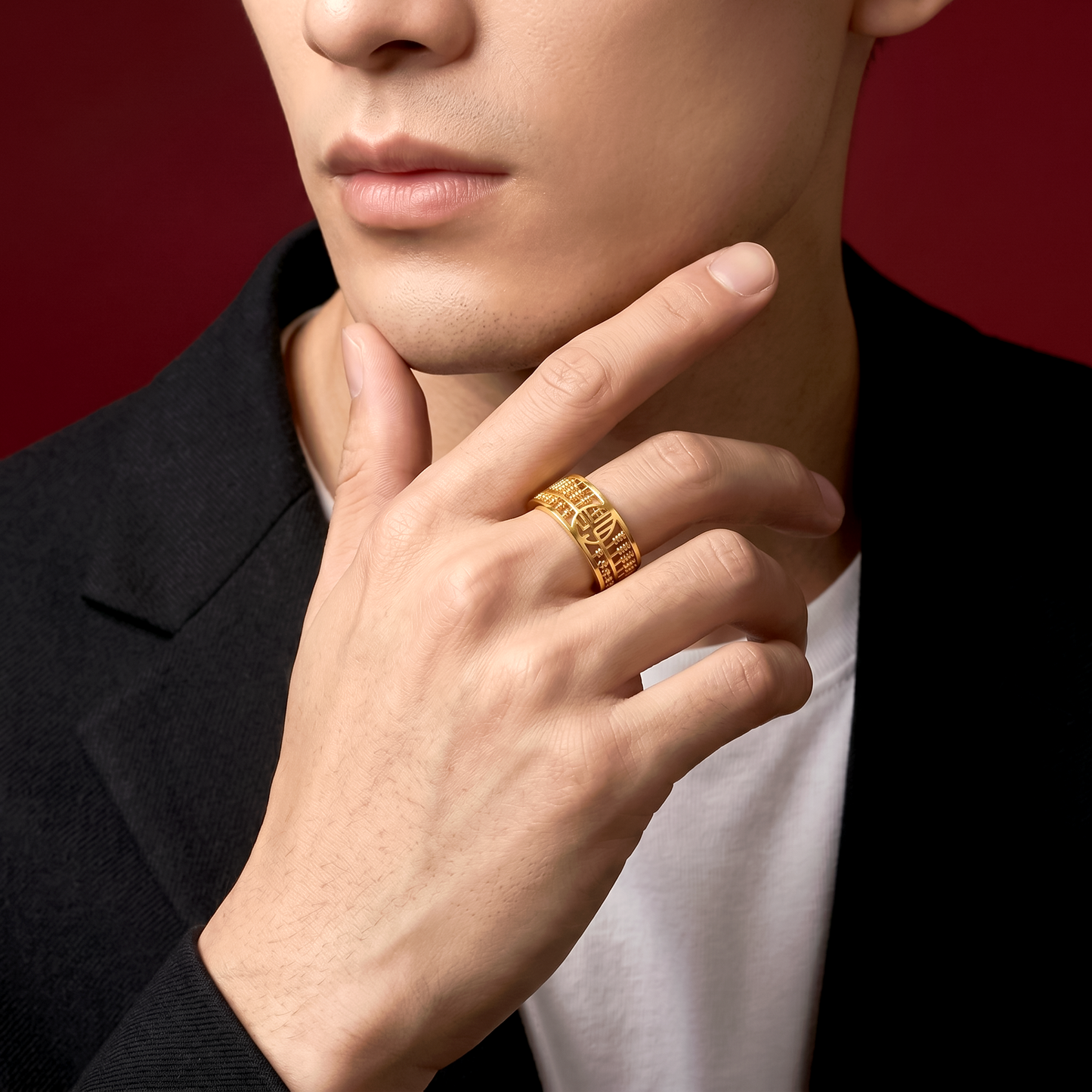 916 Gold 福 Abacus Ring