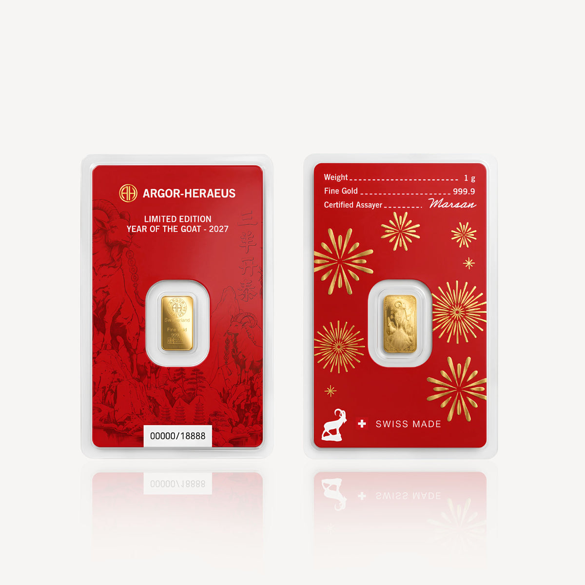 999.9 Gold Bar Goat Argor-Heraeus (1g)
