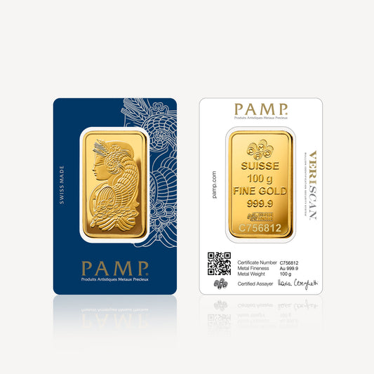 999.9 Gold Bar PAMP Lady Fortuna (100GM)