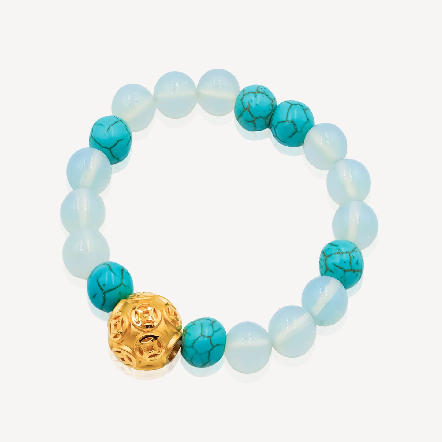 999 Gold Blue Beaded Coin Ball Bracelet