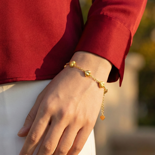 999 Gold 3D Heartlink Bracelet