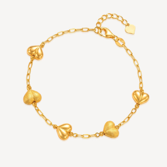 999 Gold 3D Heartlink Bracelet